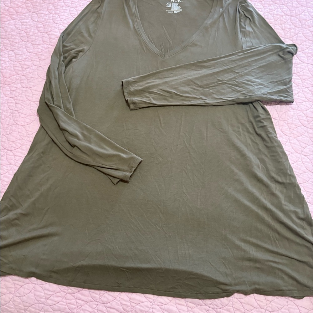 HUE Olive Green Long Sleeve Top